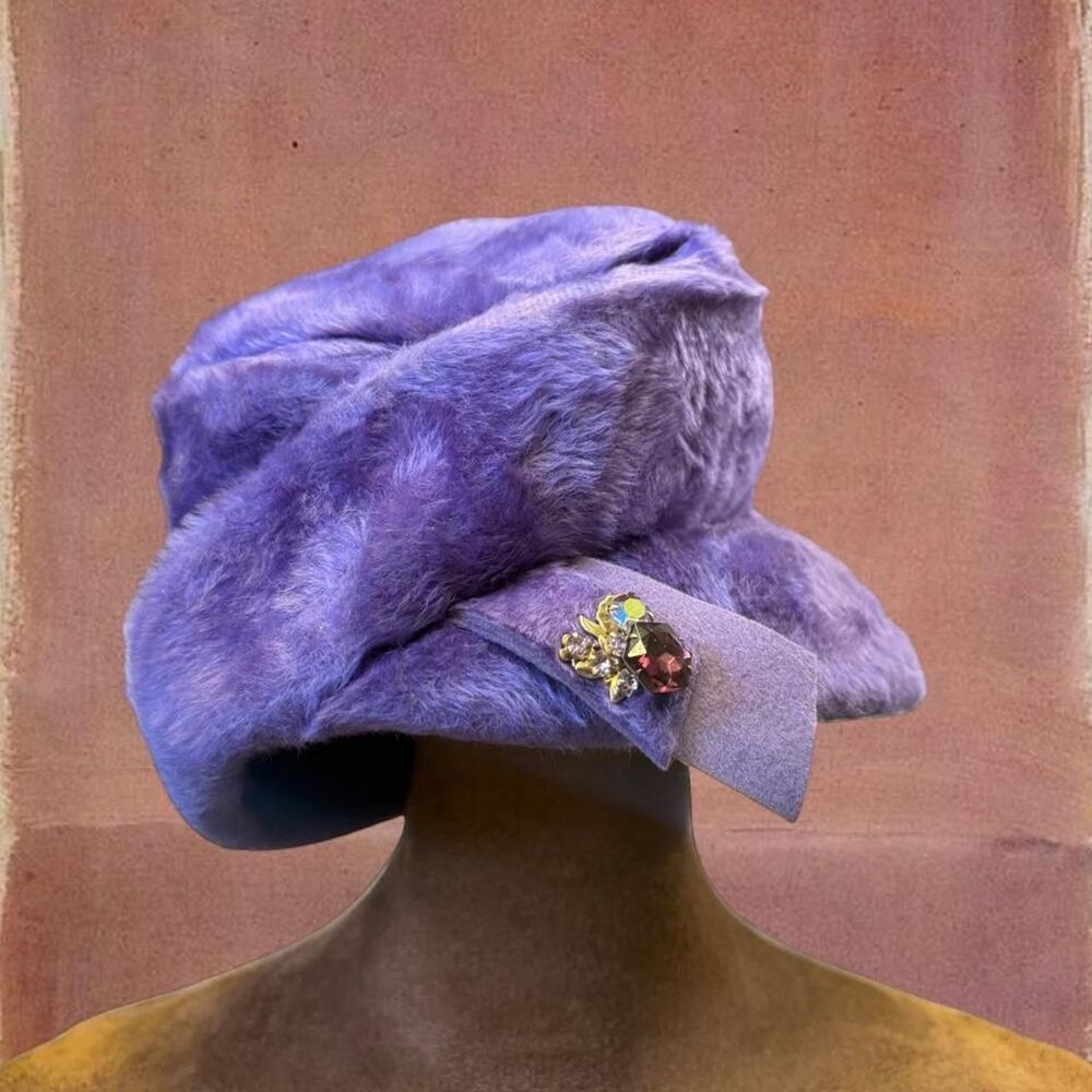 Vintage 50s 60 Selene Italy Glam Regency Feminine Party Faux Fur Beret Hat
